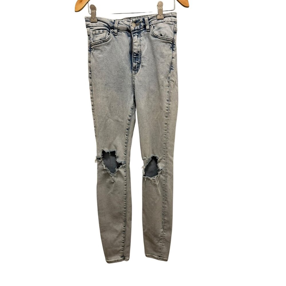H&M Womens Super Skinny High-Waist Distressed Ankle Jeans Light Wash Denim Size